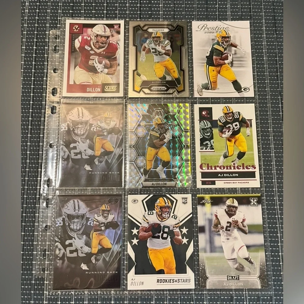 🏈 AJ Dillon, Lot of 9 NFL Football Trading Cards, Green Bay Packers